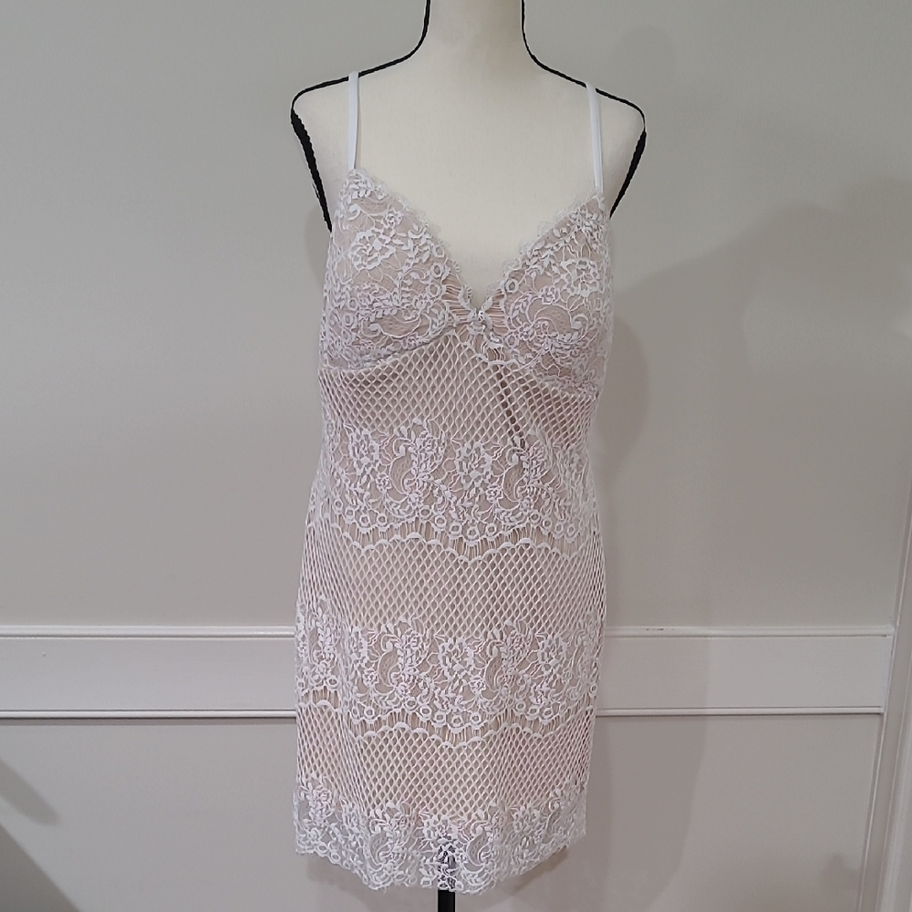 Morgan & Co. Delicate Crochet Backless Mini Dress in Ivory